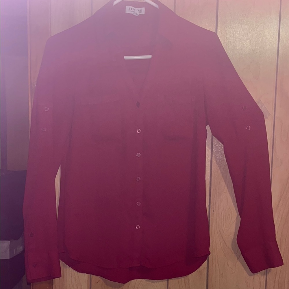 Express Burgundy Red Casual Button Down Shirt